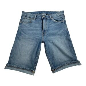 HM Mens Slim Fit Denim Shorts Blue Wash Size‎ 32 Rolled Hem